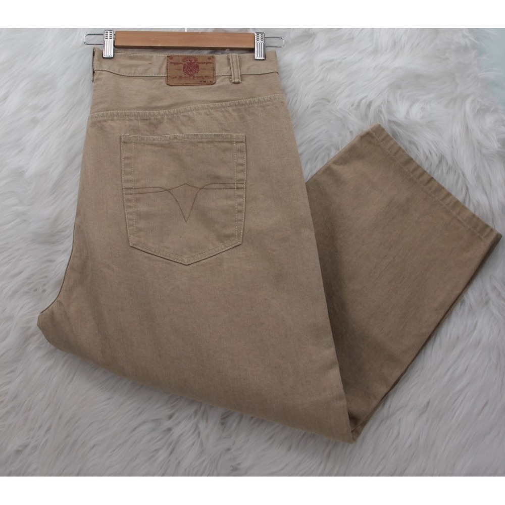Members Property Beige Jeans Denim Mens 46x27 Hip Hop Streetwear Skater Wide Leg